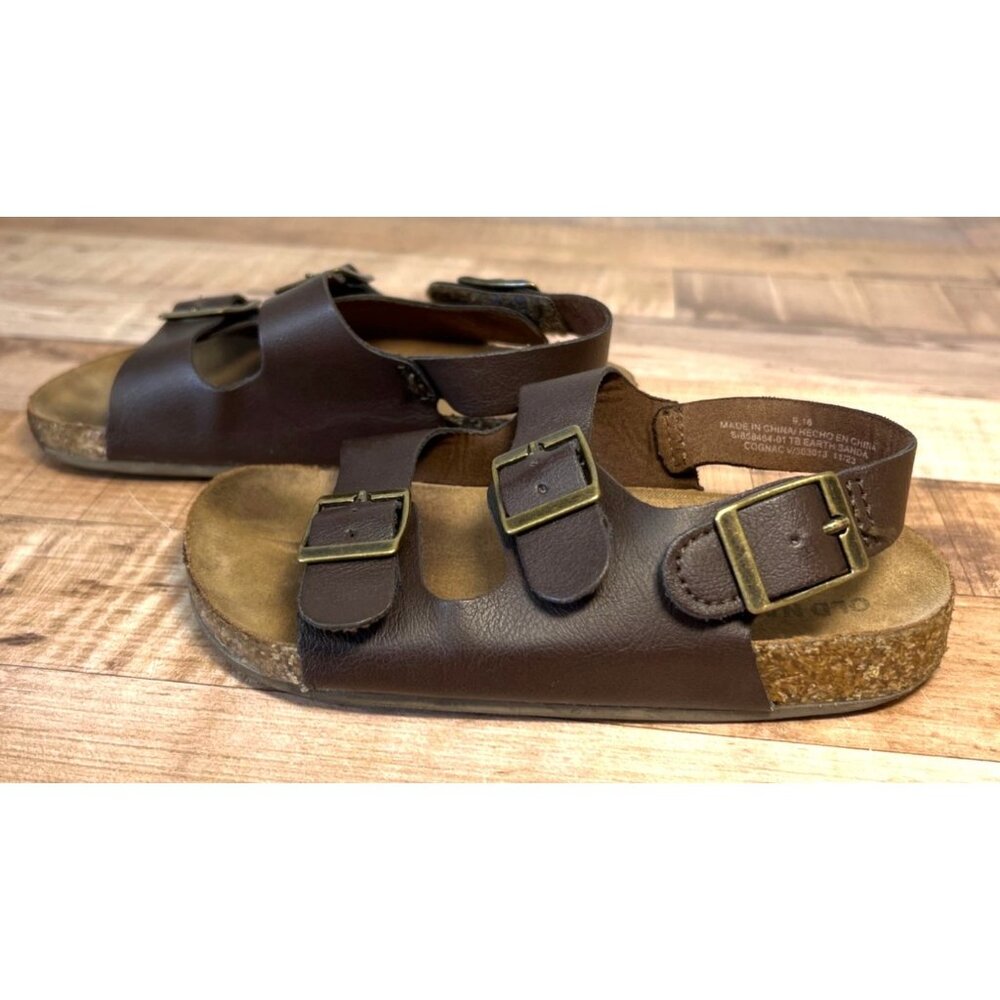Boys Size 9 Brown Leather Double-Strap Sandals With Adjustable Buckles & Cork So